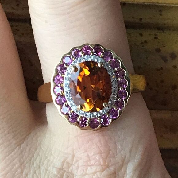 Santa Ana Madeira Citrine Sterling Silver Yellow Gold Vermeil Ring Size 10 - Picture 1 of 9